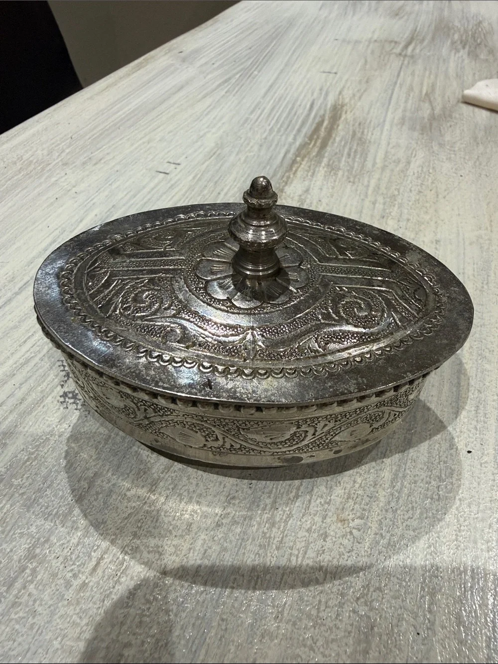 Vintage Numbered and stamped Ornate Silver-Tone Decorative Lidded Trinket Box